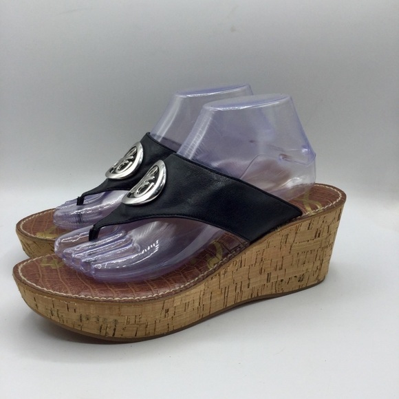 SAM Edelman Ruth Black Cork Wedge Sandals size 9.5M - Picture 3 of 12